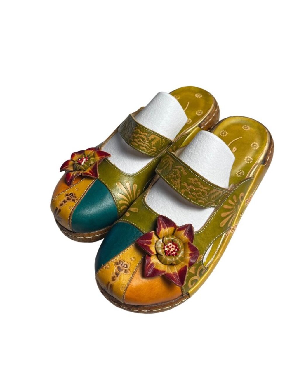 Socofy Womens Genuine Leather Color Block Mules Size 8 (EU 39) Bohemian artsy
